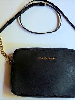 Michael Kors Black Leather Crossbody with Gold Hardware